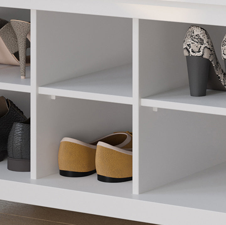 closeup image of the John Louis Home hall tree removable shoe storage dividers